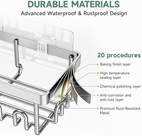Veken Shower Caddy 6-Pack, Advanced Rustproof Design, No Drilling Adhesive Shelves, Rack with Soap Holder, Large Capacity Bathroom Organizers and Storage, Wall-Mounted Kitchen & Home Decor, Silver - Image 5