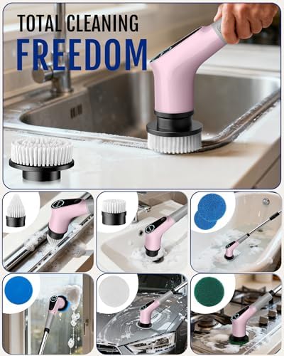 Dovety Electric Spin Scrubber, Extendable Handle, 8 Brush Heads-Pink - Image 7