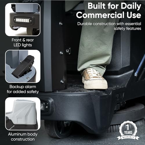 Battery Powered Ride-On Commercial Floor Scrubber Machine, 22" Brush, 31.5" Squeegee Width, 19 gal Solution Tank, 20 gal Recovery Tank, 5 hr Use 7 hr Charge, 200 RPM, 48,400 Sqft/H, Batteries Included - Image 3