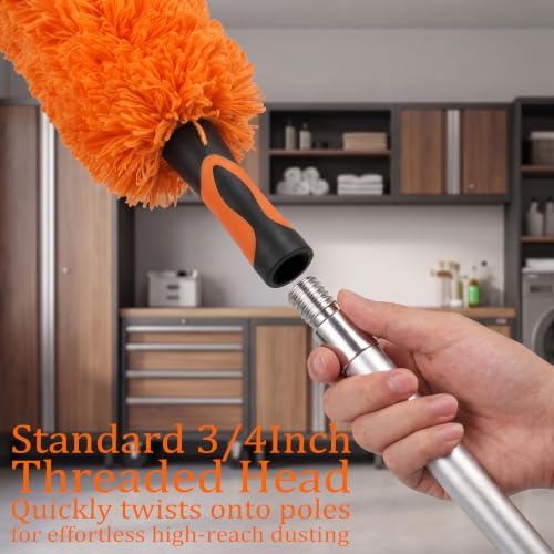 Microfiber Feather Duster for Telescopic Extendable Pole, Cleaning Duster Kit with Bendable Head & Scratch-Free Protective Tip, Washable Dusting Brush for Cleaning Ceiling Fans, Blinds, Furniture, Car - Image 5