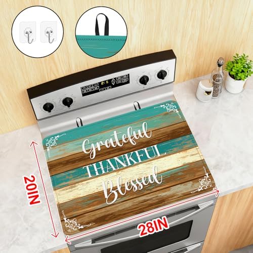 Thankful Stove Top Cover for Electric Stove, Thanksgiving Ceramic Stove top Cover, Grateful Heat Resistant Glass Cooktop Cover, Flat RV Range Stovetop Protector Dish Drying Mat for Kitchen, 28"x20" - Image 2