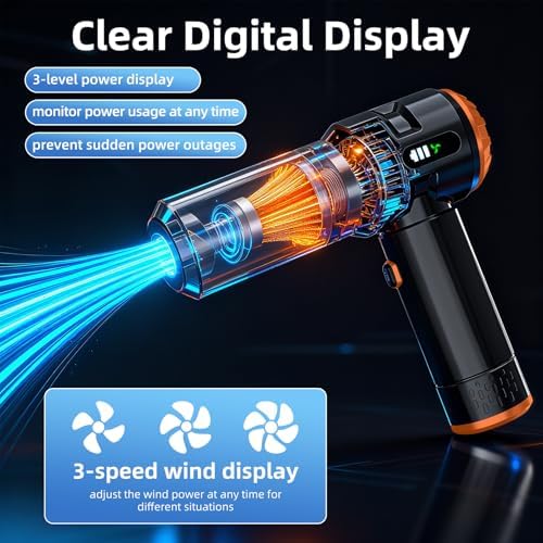 Sycoodeal Handheld Car Vacuum Cleaner, 25000PA Strong Cyclonic Suction Portable Mini Vacuum Cordless with Digital Display Lightweight Handheld for Pet Hair, Car, Home, Office, Kitchen(Orange) - Image 3