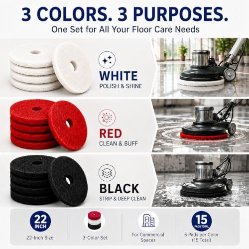 22 Inch Floor Pad Variety Pack, White Red Black, 15 Count - Image 3