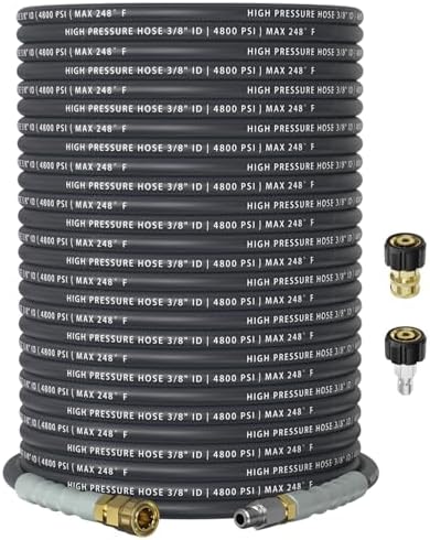 3/8" 4800PSI Pressure Washer Hose 150FT with 360° Swivel Quick Connect, Flexible & Kink Resistant Steel Wire Braided & Durable for Hot/Cold Water, High Power Washer Hose With M22 14mm Adapter by Unknown