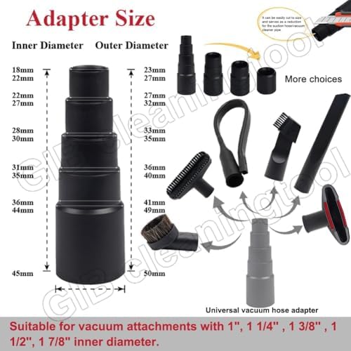 9 Pcs Household Cleaning Vacuum Cleaner Attachments for Shop Vac Accessories - 2 1/2" to 1 1/4" Vacuum Hose Adapter, 1 7/8" to 1" Adapter for Shop Vac, 1 1/4" Vacuum Brush Flexible Crevice Tool - Image 3