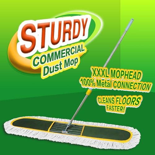 48-Inch Commercial Dust Mop for Hardwood Floors, Large Dry Mop with 2 Pcs Reusable Cotton Yarn Head, Telescopic Stainless Steel Handle - Ideal for Industrial Floor Cleaning, Marble, - Image 3