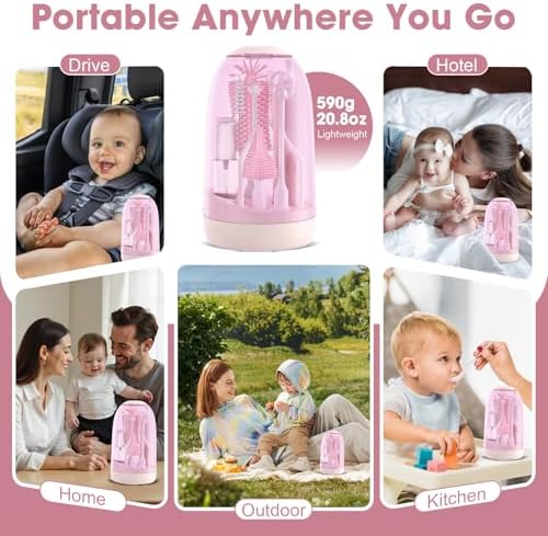 Electric Bottle Brush Cleaner,Electric Baby Bottle Brush Cleaner with Silicone Nipple&Straw Brush,Soap Dispenser,Drying Rack-Waterproof,Long Battery Life,Travel Bottle Cleaner Kit for Babies - Image 7