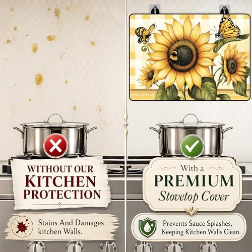 Electric Stove Top Cover - Heat Resistant Floral Stove Cover & Stove Top Protector, Reusable, Easy to Clean, Stylish Home Upgrade. (Sunflower Check, 28"L x 20"W) - Image 3