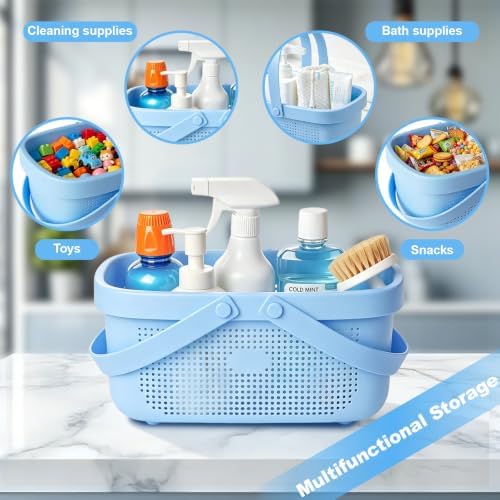 Portable Shower Caddy Basket with Handles Plastic Storage Basket Blue - Image 2