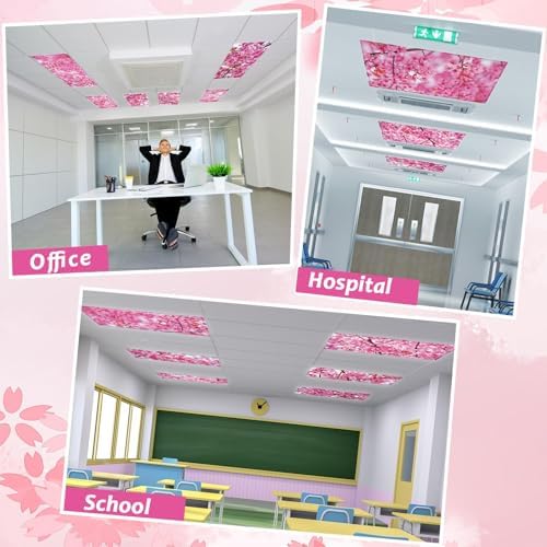 Wiooffen 6 Pcs Fluorescent Light Covers with 60 Magnets Decorative for Classroom Ceiling Light 4 x 2 Feet Magnetic Lights Covers Filter Easy Install for Office Hospitals & Home (Cherry Blossom) - Image 5