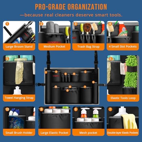 Trash Can Caddy Bag for 32-55 Gallon Garbage Bin, Hongmed Caddy for Commercial Cleaning Supplies, Multi-Pocket Utility Apron with Adjustable Straps, Heavy-Duty Nylon Organizer for Janitorial Duties - Image 5