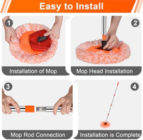 Wall Mop Set, 4 Mop Head + 87”Handle Dust Mop for Ceiling,Baseboard & Floor - Image 4