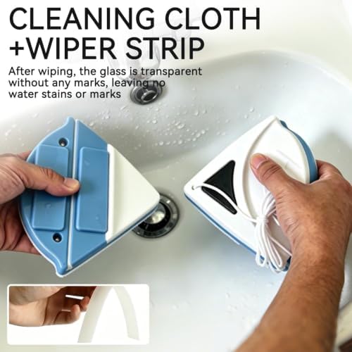 Double Sided Magnetic Window Cleaner Tool for 3–8mm Single-Pane Glass, Triangle Magnet Window Cleaner Tool with Safety Rope, Absorbent Pads and Squeegee for Home Windows and Shower Glass (1) - Image 3