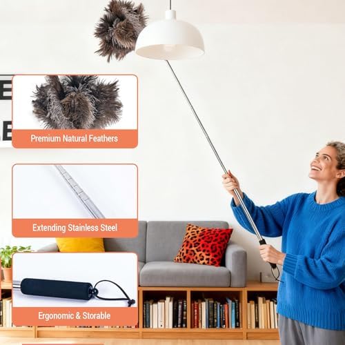 Luxury Black Curved Feather Duster, Extendable Ostrich Feather Cleaning Tool for High Ceilings, Furniture, Blinds, Walls, Soft Fluffy Long Handle Dusting(A13-Black) - Image 3