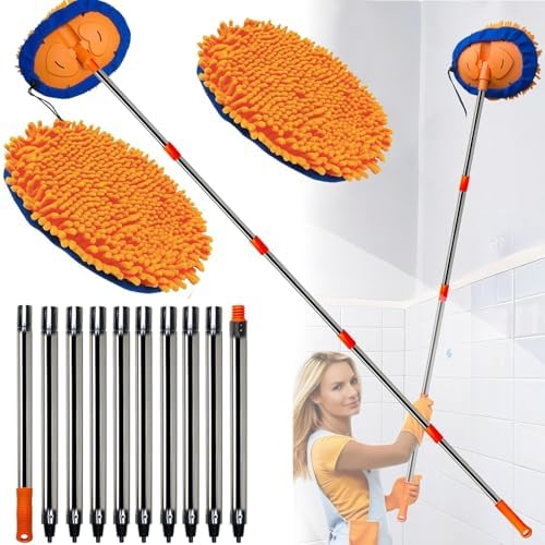 20 Feet High Reach Wall Duster - Chenille Microfiber Cleaning Head Wall Mop with 3-14 ft Spliceable Pole | Wall Cleaner for Roof Car Home Walls and High Ceilings | Washable Cleaning Cloth by Tonmp