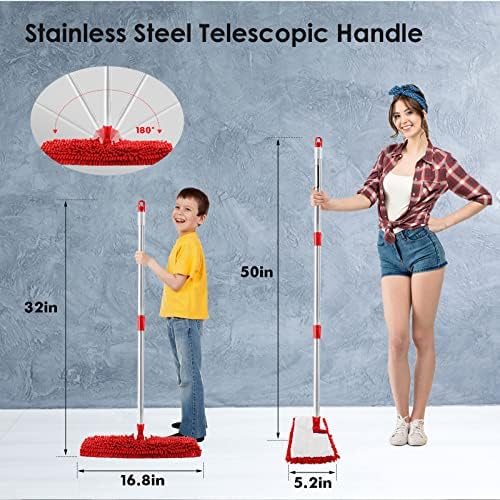 Two Sided Dust Mop for Floor Cleaning, 360°Microfiber Mop with 4 Mops Pads - Image 5