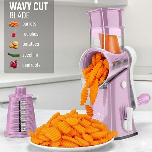 Zulay Kitchen Rotary Cheese Grater 5 Blade Cheese Shredder - Manual Hand Crank Cheese Grater With Reinforced Suction & 5 Interchangeable Drums - Easy to Use, Vegetable Chopper Round Mandoline Slicer - Image 4