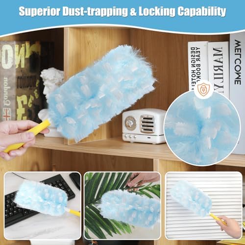60 Count 360° Heavy Duty Duster Refills Compatible with Swiffer, Large Size-Extra Thick Disposable Electrostatic Duster Refill with 1 Short Handle for Furniture, Blinds, Ceiling Fans - Image 4