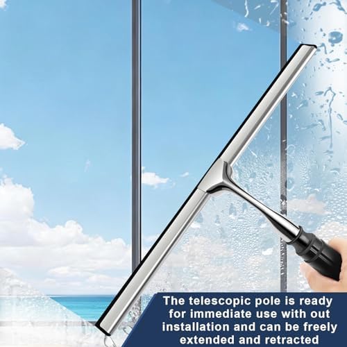 Metal Shower Squeegee with 17'' - 60'' Extension Pole for Window,Glass Door - Image 3