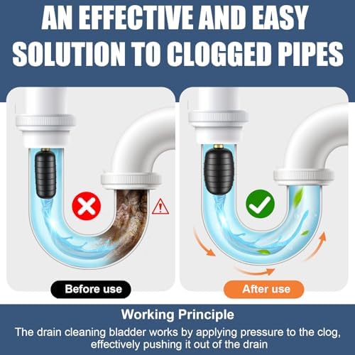 3 Pcs Drain Bladder Kit, Drain Cleaning Bladder Fits 1" to 6" Pipes, Rubber Drain Bladder Unclogger for Bathroom Sinks, Showers, Swimming Pool Drains, Kitchen Sinks and Main Drains - Image 5