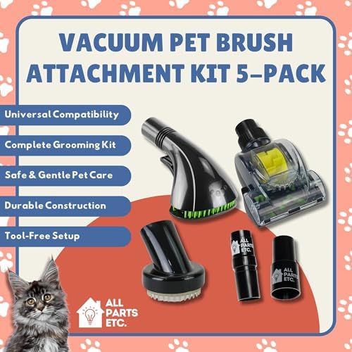 Vacuum Pet Brush Attachment Kit 5-Pack – Dog Grooming Tools with Turbo Brush, Massage Nozzle & 2 Adapters – Fits 1.25", 1.5", 1-3/8" Hoses – Compatible with Shop Vac, Shark, Miele, Bissell & More - Image 2