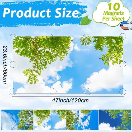4 Pcs Fluorescent Light Covers with 40 Magnets Decorative for Classroom Ceiling Light 4 x 2 Feet Magnetic Light Covers Filter Easy Install for Office Hospitals & Home Drop Ceiling Supplies(Cloud Sky ) - Image 2