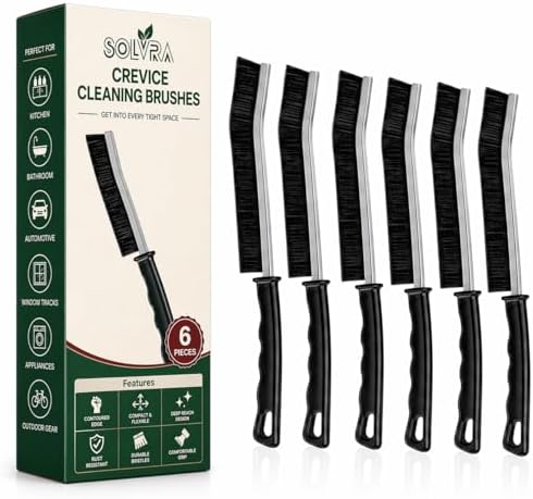 Crevice Cleaning Brush Set – 6Pcs Hard Bristle Cleaning Tools for Grout, Tile Floors, Gaps & Narrow Spaces – Small Grout Scrub Brush for Cleaning Bathroom, Shower, Window Tracks, Kitchen by Solvra