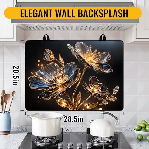 NYZE Stove Top Cover for Electric Stove 28x20 Inch Silicone Stove Topper & Protector, Decorative Kitchen Mat for Electric/Glass Stove Top (Glowing Floral) - Image 2