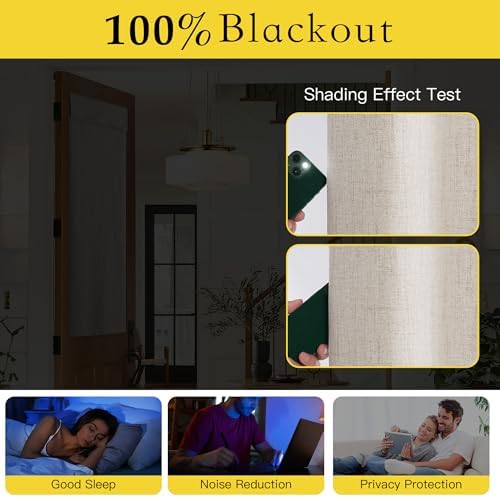 NICETOWN 100% Blackout Oatmeal Linen Privacy Door Window Curtains - Image 4