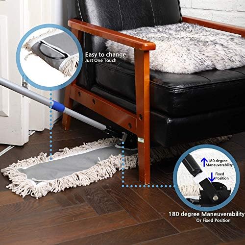 36" Industrial Cotton Floor Dust Mop with Adjustable Steel Handle - Commercial Mops for Hardwood, Tiles, Laminate, Vinyl, Garage epoxy, Bamboo Surface Cleaning and Flooring Push Dust Broom - Image 4