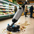 Commercial Self-Propelled Floor Scrubber Tile Polisher, 360° Rotating Cordless Carpet Extractor,43cm Dual-Brush Walk Behind Floor Scrubber Dryer, 36V Battery Grey by Unknown