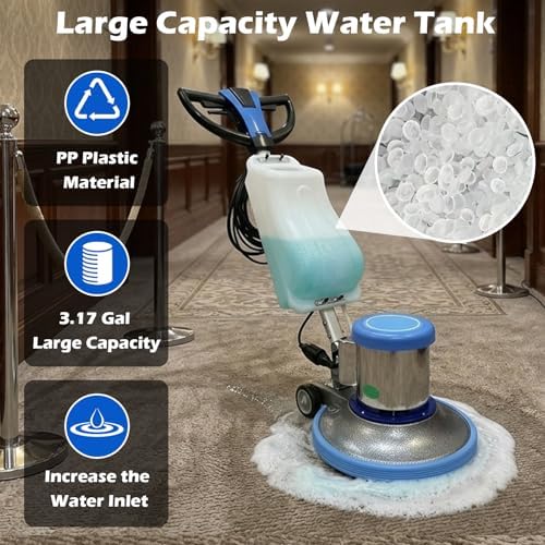 TECHTONGDA Floor Polisher Commercial Floor Buffer Scrubber Buffer Polisher Machine 17" Carpet Cleaning Machine Industrial Orbiter Floor Cleaning 175RPM with 3gal Tank and 3 Brush heads - Image 4
