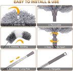 Microfiber Duster for Cleaning Fan, High Ceiling, Blinds, Furniture, Cars , 9PCS Extendable Feather Duster (Stainless Steel) 30 to 100 Inches, Reusable Bendable Washable - Image 4