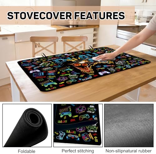 Gamer Stove Top Cover for Electric Stove 28 "x 20 ", Video Games Lover Heat Resistant Glass Top Stove Cover Protector, Glass Cooktop Covers, Kitchen Non-Slip Drying Mat Flat Electric Stove Top Covers - Image 6