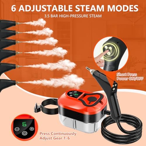 Steam Cleaner for Home, 6-Level Adjustable Portable Steamer for Cleaning with 1200ml Large Tank, 15s Heat-Up & 6 Accessories Handheld Steam Cleaner for Car Detailing,Tile, Grease, Dirt, Grout - Image 4