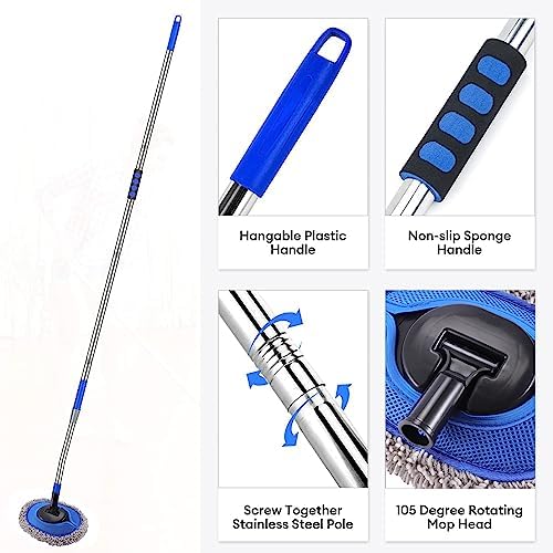 Wall Cleaner, Max 66'' Wall Mop with Long Handle, Ceiling Dust Mop with 15° Labor-Saving Elbow Extension Pole, Baseboard Duster Washer Scrubber, High Reach Window Cleaning Brush, Roof Cleaning Tool-GY - Image 3
