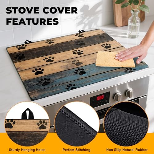 Stove Top Cover Retro Flower Gas Stove Top Cover for Home Decoration Kitchen Pad Non-Stick Washable Cooktop Covers Countertop Protector Keep Stove Clean 28"x20" (Texture-1) - Image 2