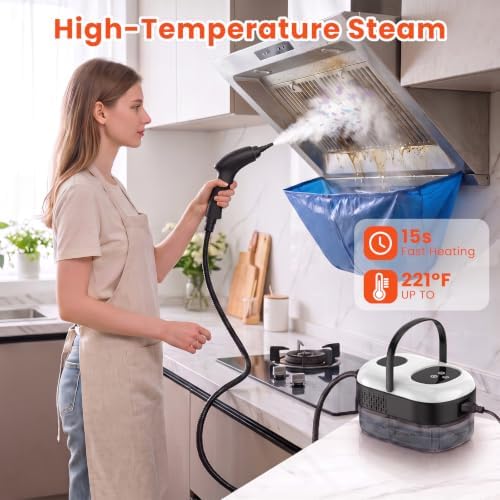6-Level Handheld Steam Cleaner for Home, High Pressure Steamer for Cleaning, 15s Heat-Up 47.3oz Tank Portable Steam Cleaner for Car Detailing, Grout, Tile, Furniture, Carpets, Dirt (White, 1400ML) - Image 4