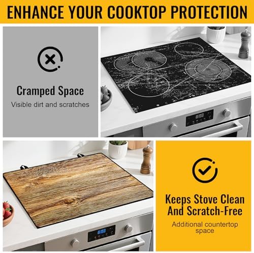 NYZE Wood Grain Color Stove Top Cover for Electric Stove 28x20 Inch Silicone Stovetop Protector, Scratch-Resistant Decorative Kitchen Counter Mat for Electric/Glass Stove Top - Image 5