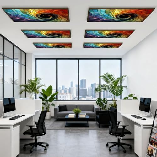 6 Pcs Fluorescent Light Covers for Ceiling Lights Colorful stained glass spiral Magnetic Decorative Shade Filters 4x2 ft for Classroom Office Hospital Decor - Image 6