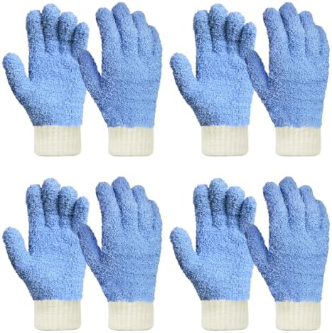 MIG4U Microfiber Dusting Gloves Washable Reusable Cleaning Mittens Gloves Kitchen House Cleaning Car Blinds Blue 4 Pairs S/M by MIG4U