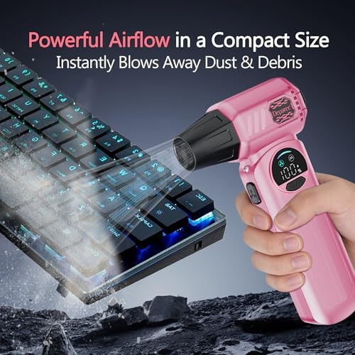 B50 Compressed Air Duster & Vacuum Cleaner, 0.6 lb Lightweight Powerful Mini Blower, Smart Display & Variable Speed, Rechargeable Air Duster for Keyboard, PC, Computer,Vanity, Desk, Car & Home – Pink - Image 3