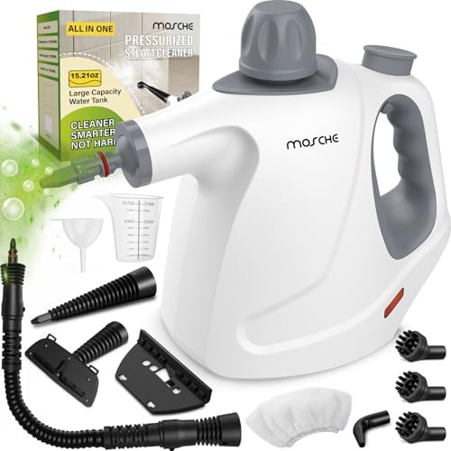 Multi-Surface Handheld Steam Cleaner with 11-Pieces Accessories, 15.2OZ All Natural Pressurized Steamer for Cleaning, Multipurpose Steam Cleaner for Home to Clean Floor, Grout, Tile, Grease and More by MOSCHE