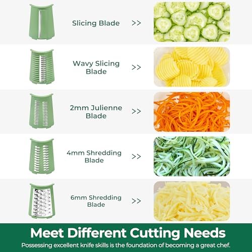 SUSTEAS Rotary Cheese Grater, Large Vegetable Food Shredder, 5 Blades - Image 4