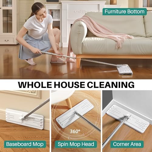 JOYMOOP Flat Mop and Bucket Set, White Microfiber Flat Mop System, Hands-Free Floor Cleaning Kit, 8 Washable Microfiber Pads, Wet and Dry Use, Commercial & Household Floor Cleaning Kit - Image 5