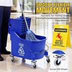 Matthew Cleaning Blue 44Quart Commercial Mop Bucket INCL.Wet String Mop& 19'' Industrial Wet Floor Sign with Side Press Wringer On Wheels,Tandem Portable Floor Cleaning Wavebrake,Ideal for Household - Image 5