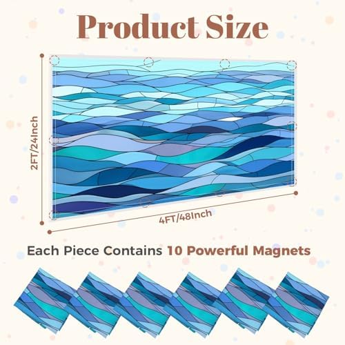 6 Pcs Fluorescent Light Covers for Ceiling Lights Abstract stylized wave sky like stained glass window Magnetic Decorative Shade Filters 4x2 ft for Classroom Office Hospital Decor - Image 2
