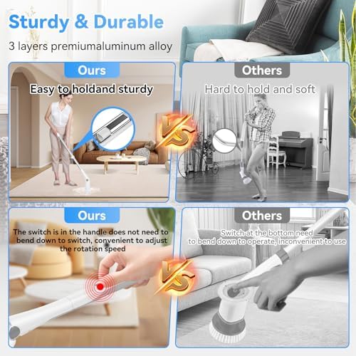Electric Spin Scrubber, Cordless Cleaning Brush with 8 Replaceable Cleaner Brush, Power Shower Scrubber with Long Handle, Electric Scrubber for Cleaning Floor Bathroom Bathtub Tile - Image 6