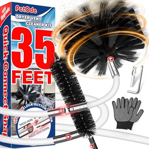 PetOde 35 Feet Dryer Vent Cleaner Kit, Lint Remover, Upgraded Flexible Quick-Snap Brush with Drill Attachment, Extends Up to 35 FEET for Easy Cleaning, Cleaning Tools Use with/Without a Power Drill by PetOde