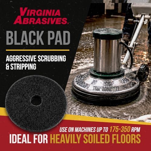 Black Floor Maintenance Pads, Heavy-Duty Stripping & Scrubbing, 20", 5 Pack - Image 2